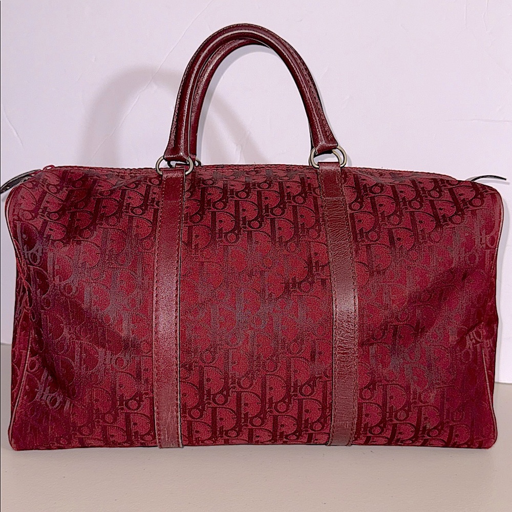 Dior RARE Red burgundy Duffel Boston monogram trotter travel purse Bag